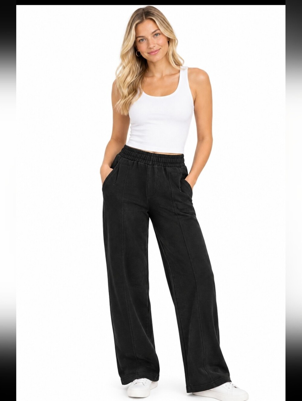 NWOT a new day Black Cotton Vlend Wide-Leg Pull-On Pants(sz:small)